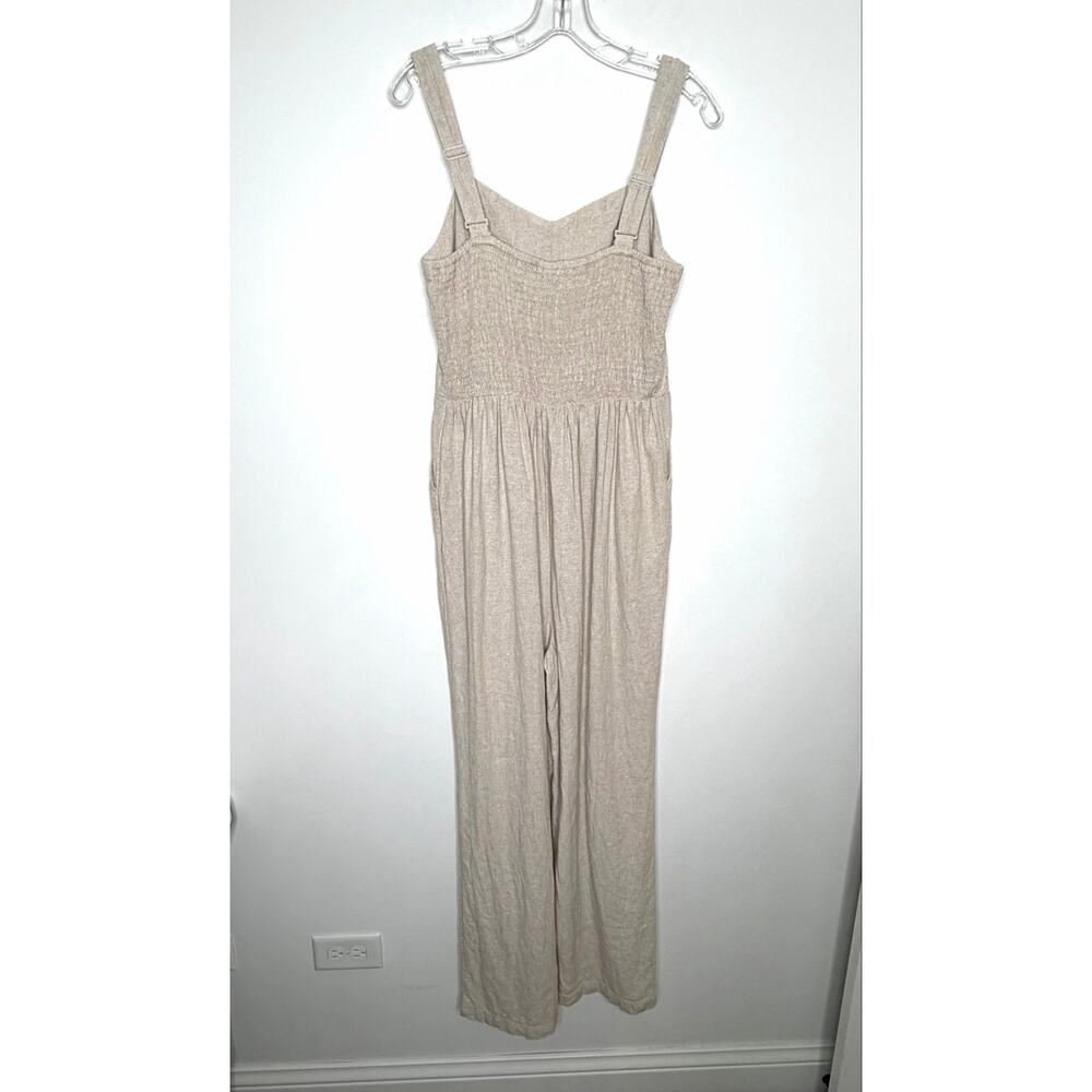 Old Navy Sleeveless Cami Linen Blend Jumpsuit Sz MT Natural Pockets Beach Boho - Picture 2 of 9